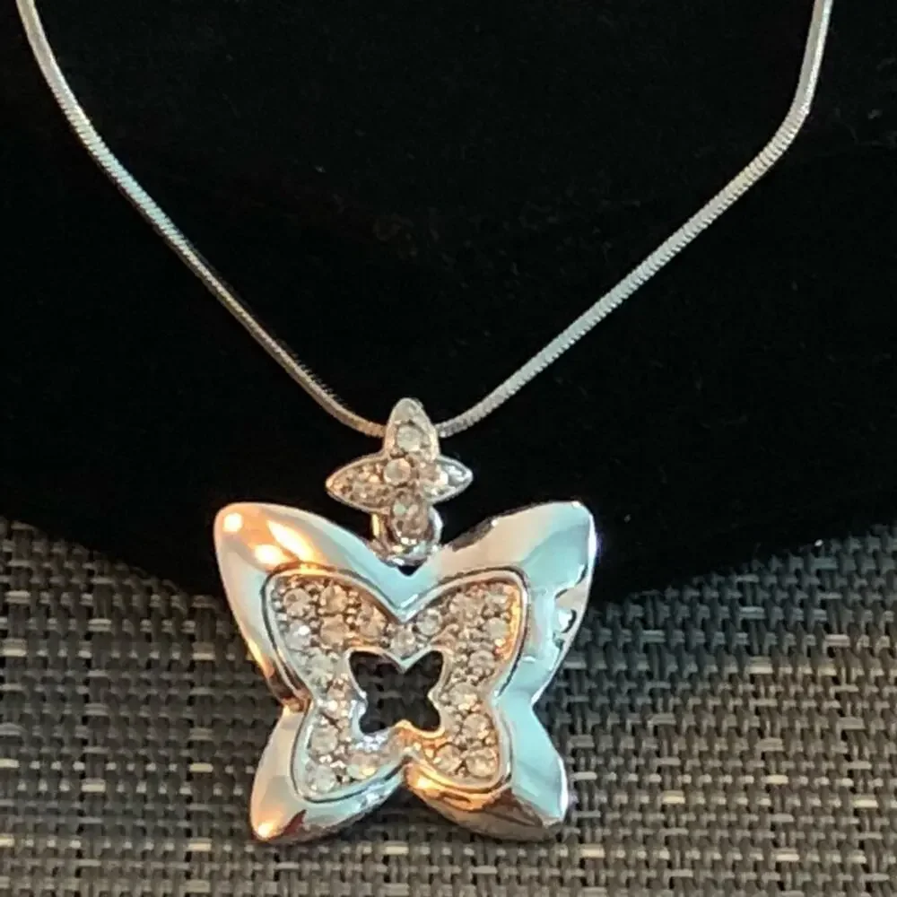 Silver Outline Butterly Charm Necklace